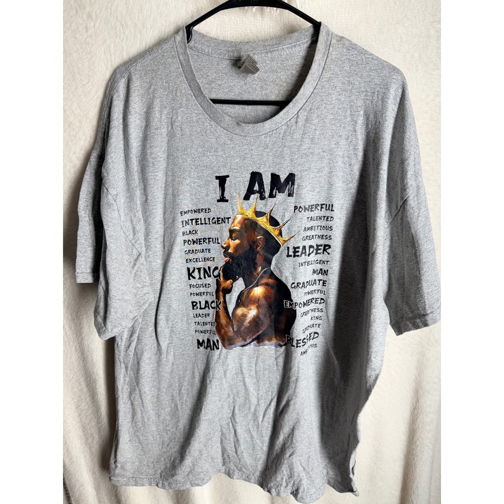 I Am King Graphic T-Shirt Gray Empowered Leader Short Sleeve 2XL